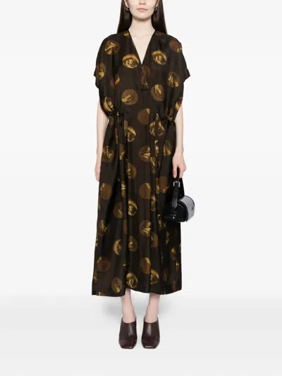 Uma Wang Oversized Midi Dress Graphic Print In Brown