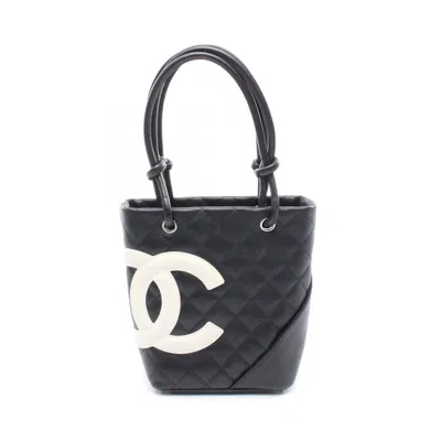 Pre-owned Chanel Black White Leather Tote Bag () In Multi