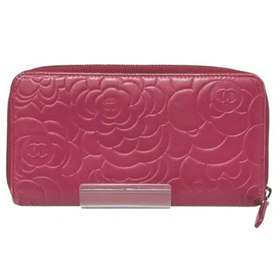 Pre-owned Chanel Camellia Rose Pink Leather Long Wallet (bi-fold) ()