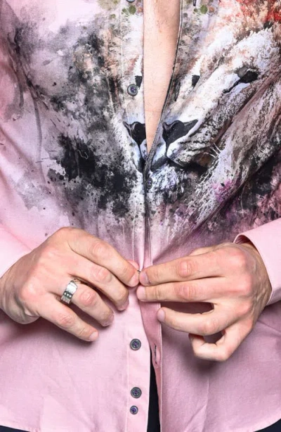 Maceoo Fibonacci Lion Contemporary Fit Button-up Shirt In Pink