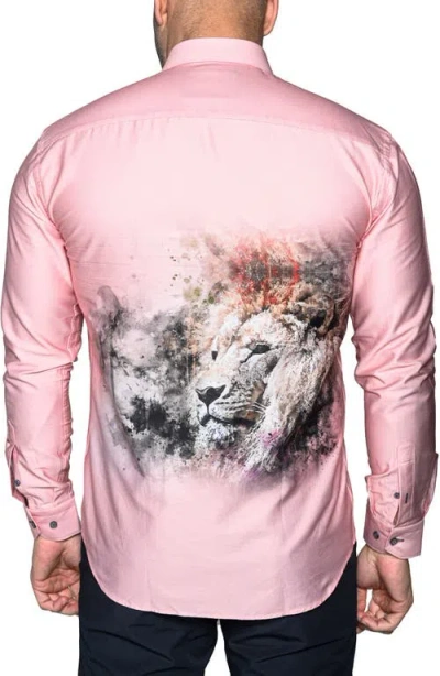 Maceoo Fibonacci Lion Contemporary Fit Button-up Shirt In Pink