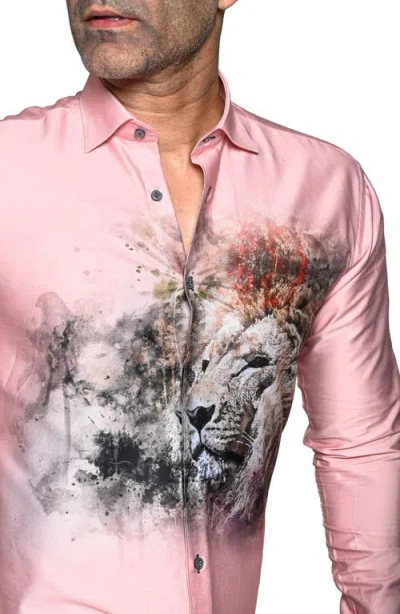 Maceoo Fibonacci Lion Contemporary Fit Button-up Shirt In Pink