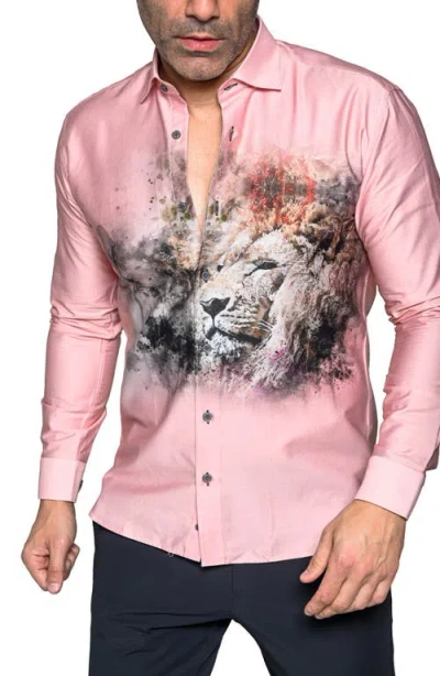 Maceoo Fibonacci Lion Contemporary Fit Button-up Shirt In Pink
