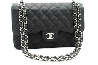 Pre-owned Chanel Double Flap Black Leather Shoulder Bag ()