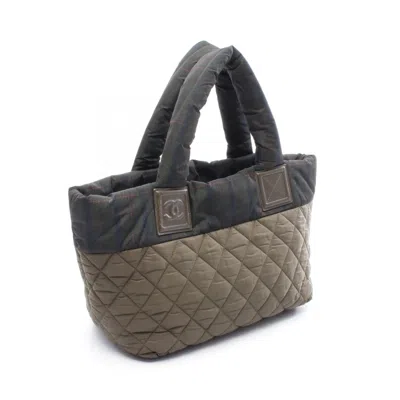 Pre-owned Chanel Green Khaki Multi-color Nylon Leather Tote Bag ()