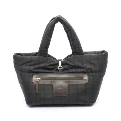 Pre-owned Chanel Green Khaki Multi-color Nylon Leather Tote Bag ()