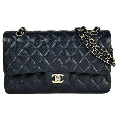 Pre-owned Chanel Matelasse Navy Grained Calfskin Shoulder Bag () In Blue