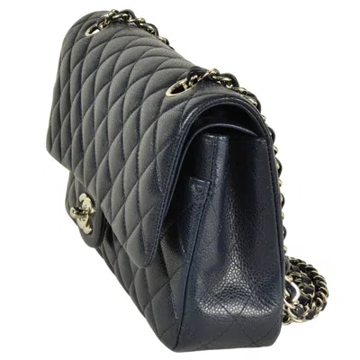 Pre-owned Chanel Matelasse Navy Grained Calfskin Shoulder Bag () In Blue