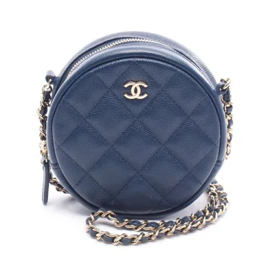 Pre-owned Chanel Navy Grained Calfskin Shoulder Bag () In Blue