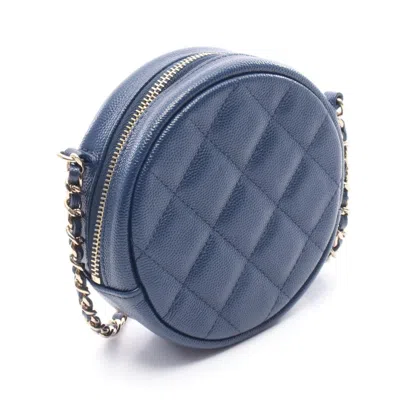 Pre-owned Chanel Navy Grained Calfskin Shoulder Bag () In Blue