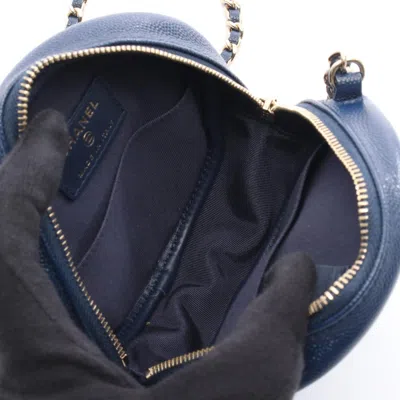 Pre-owned Chanel Navy Grained Calfskin Shoulder Bag () In Blue