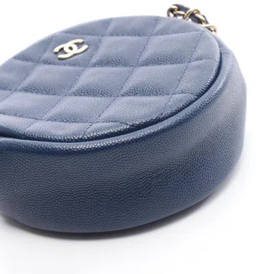 Pre-owned Chanel Navy Grained Calfskin Shoulder Bag () In Blue