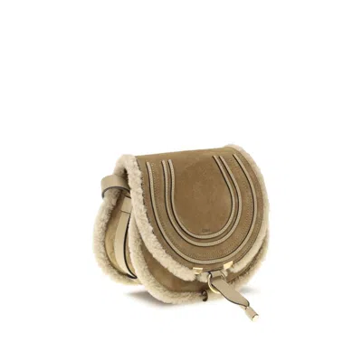 Chloé Chlo Small Saddle Marcie Shoulder Bag In Suede And Shearling In Brown