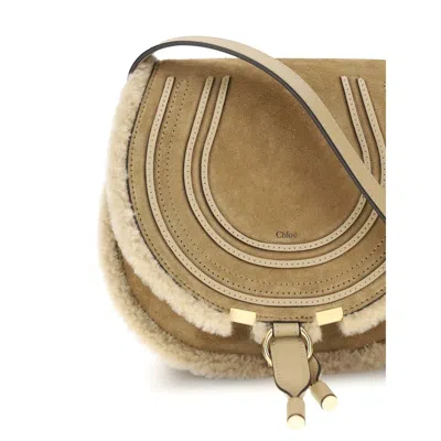 Chloé Chlo Small Saddle Marcie Shoulder Bag In Suede And Shearling In Brown