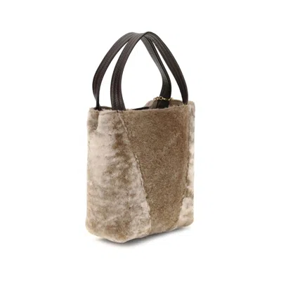Chloé Chlo Shearling Small Spin Tote Bag In Brown