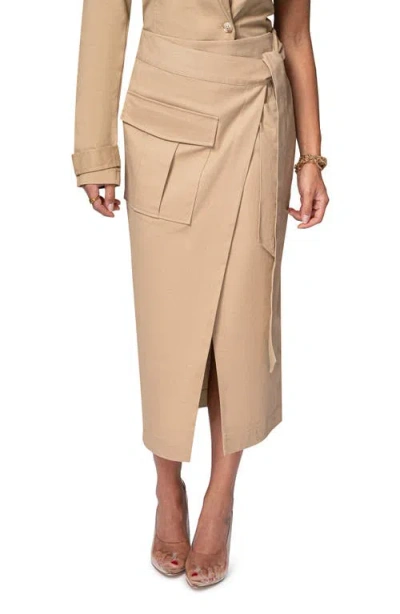 Jluxlabel City Life Tie Waist Cargo Midi Skirt In Brown