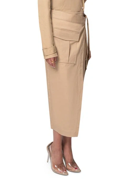 Jluxlabel City Life Tie Waist Cargo Midi Skirt In Brown