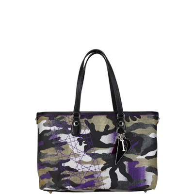 Pre-owned Dior Christian  Black Multi-color Purple Canvas Leather Tote Bag ()
