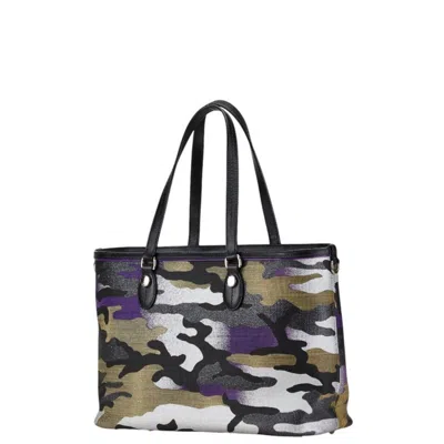 Pre-owned Dior Christian  Black Multi-color Purple Canvas Leather Tote Bag ()