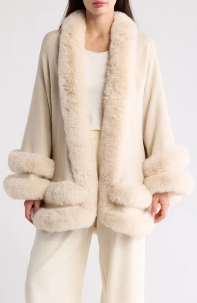 La Fiorentina Faux Fur Trim Ruana In Neutral
