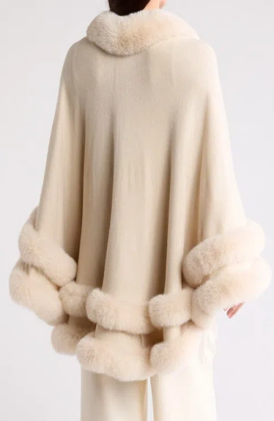 La Fiorentina Faux Fur Trim Ruana In Neutral