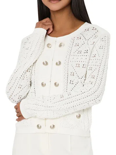 Milly Bubble Pointelle Knit Jacket In White