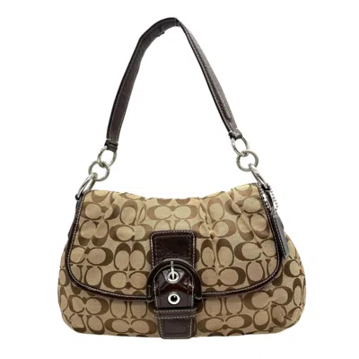 Pre-owned Coach Beige Brown Canvas Patent Leather Shoulder Bag () In Multi