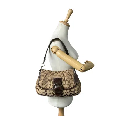 Pre-owned Coach Beige Brown Canvas Patent Leather Shoulder Bag () In Multi