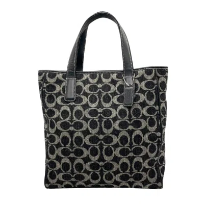 Pre-owned Coach Black Gray Wool Leather Handbag Tote Bag () In Multi