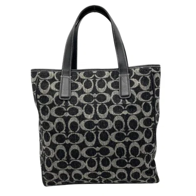 Pre-owned Coach Black Gray Wool Leather Handbag Tote Bag () In Multi