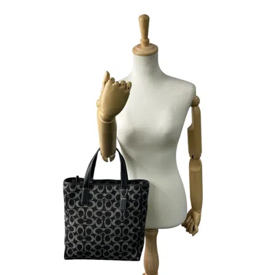 Pre-owned Coach Black Gray Wool Leather Handbag Tote Bag () In Multi
