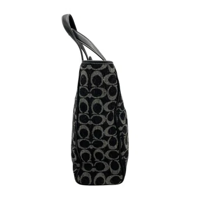 Pre-owned Coach Black Gray Wool Leather Handbag Tote Bag () In Multi