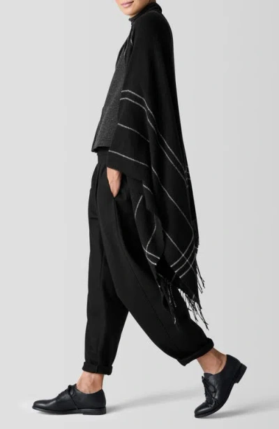 Eileen Fisher Serape Open Front Plaid Wool Blend Wrap In Blue