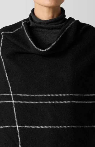 Eileen Fisher Serape Open Front Plaid Wool Blend Wrap In Blue