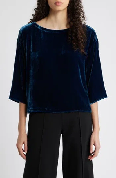 Eileen Fisher Boxy Velvet Top In Blue