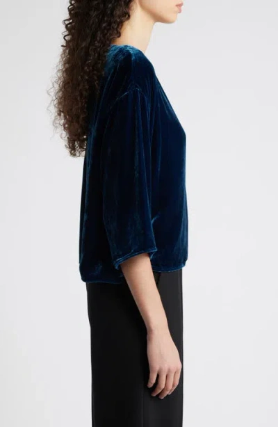 Eileen Fisher Boxy Velvet Top In Blue
