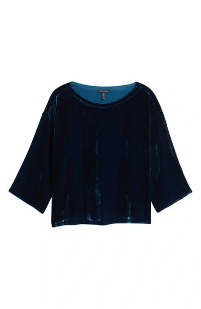Eileen Fisher Boxy Velvet Top In Blue