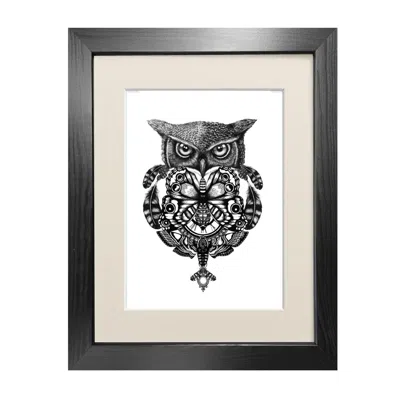 Emily Carter The Owl & Pocket Watch Fine Art Print A3 In Black