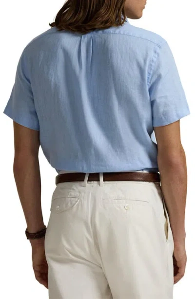 Polo Ralph Lauren Piece Dye Linen Short Sleeve Button-down Shirt In Blue