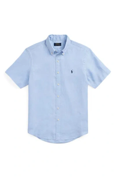 Polo Ralph Lauren Piece Dye Linen Short Sleeve Button-down Shirt In Blue
