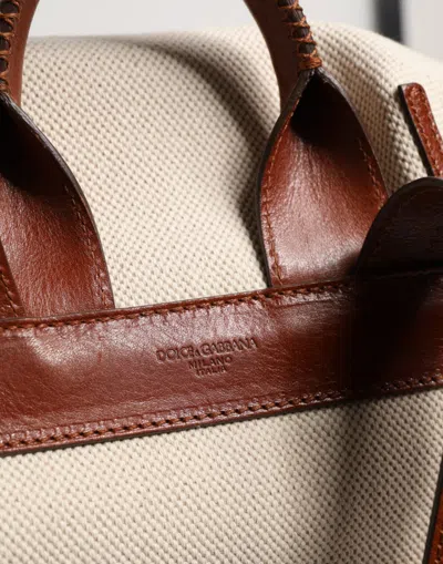Pre-owned Dolce & Gabbana Beige Brown Canvas Leather Edge Travel Men Back Pack Men's Bag () In Sand