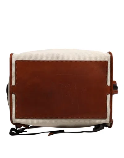 Pre-owned Dolce & Gabbana Beige Brown Canvas Leather Edge Travel Men Back Pack Men's Bag () In Sand