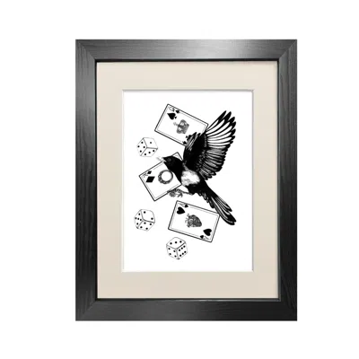Emily Carter Black 'mysterious Magpie' - Fine Art Print A4 In Black