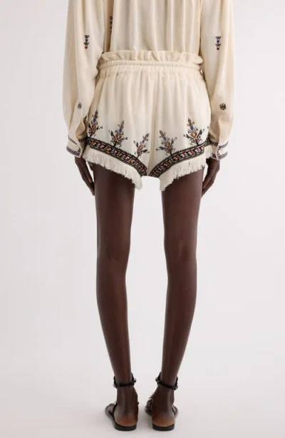 Isabel Marant Étoile Kriss Embroidered Fringed Paperbag Waist Shorts In Neutral