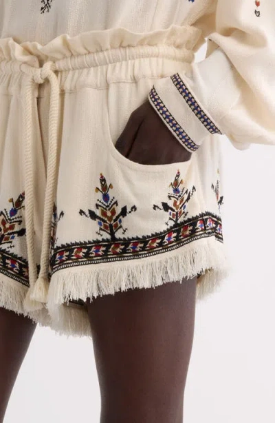 Isabel Marant Étoile Kriss Embroidered Fringed Paperbag Waist Shorts In Neutral