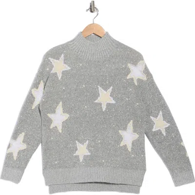 Bobeau Star Mock Neck Pullover Sweater In Gray