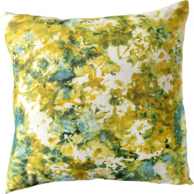 Goldie Home Green Marble Pillow In Yellow