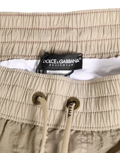 Dolce & Gabbana Beige Nylon Beachwear Men Boxer Short Swimwear In Gold