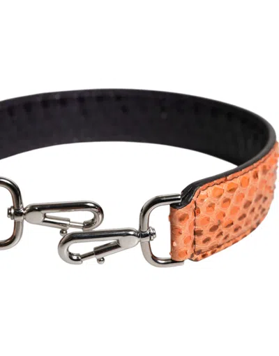 Dolce & Gabbana Black Beige Exotic Leather Bag Shoulder Strap In Orange