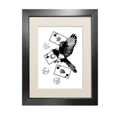Emily Carter Black 'mysterious Magpie' - Fine Art Print A3 In Black